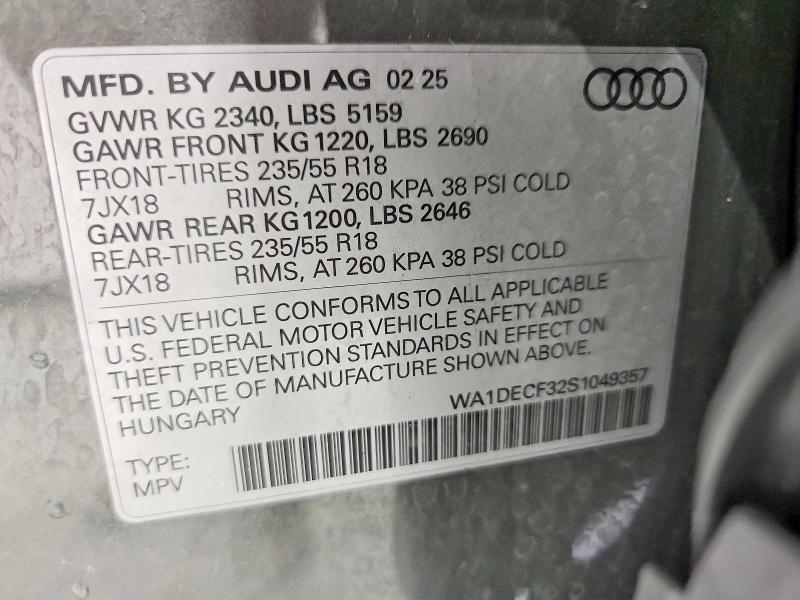 Продаж на аукціоні авто 2025 Audi Q3, vin: WA1DECF32S1049357, номер лоту: 61879076