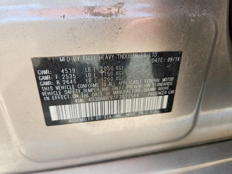 2015 Subaru Legacy მანქანა იყიდება აუქციონზე, vin: 4S3BNBE61F3022566, აუქციონის ნომერი: 61469856