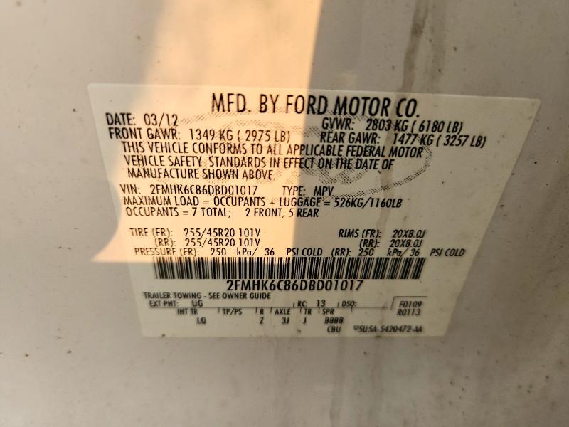 2013 Ford Flex მანქანა იყიდება აუქციონზე, vin: 2FMHK6C86DBD01017, აუქციონის ნომერი: 60960496