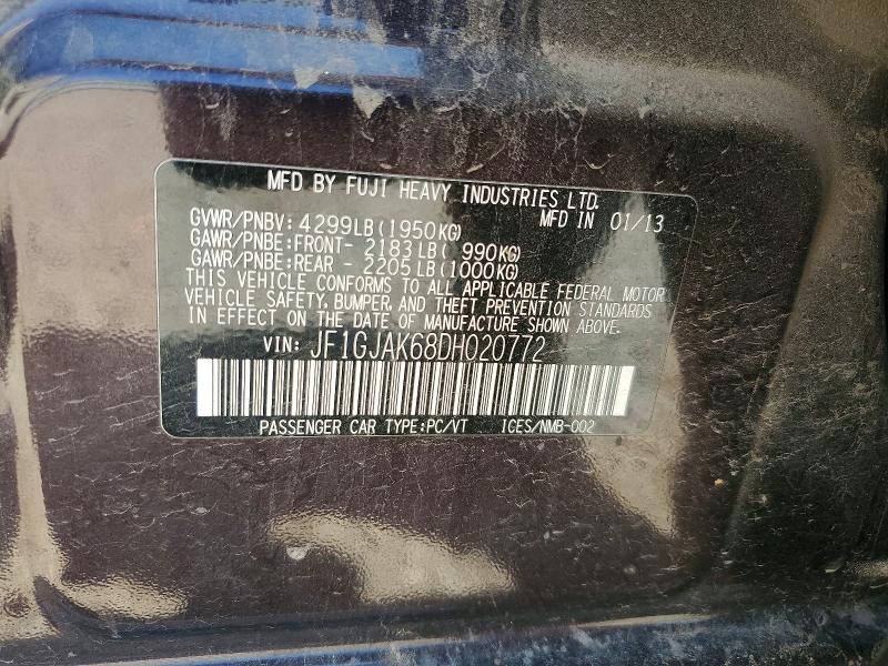 Auction sale of the 2013 Subaru Impreza, vin: JF1GJAK68DH020772, lot number: 61340006