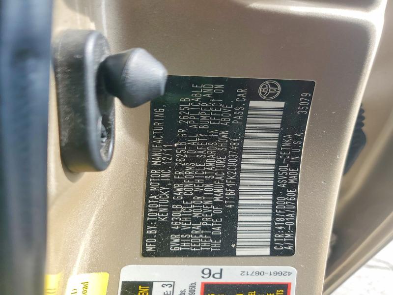 Aukcja sprzedaży 2012 Toyota Camry, vin: 4T1BF1FK2CU037484, numer aukcji: 62271466