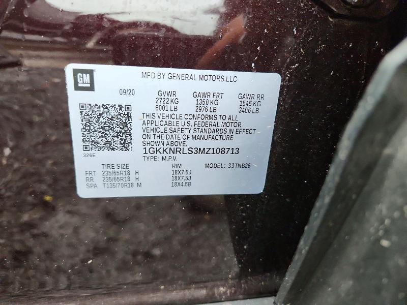 59805156 :رقم المزاد ، 1GKKNRLS3MZ108713 vin ، 2021 Gmc Acadia مزاد بيع