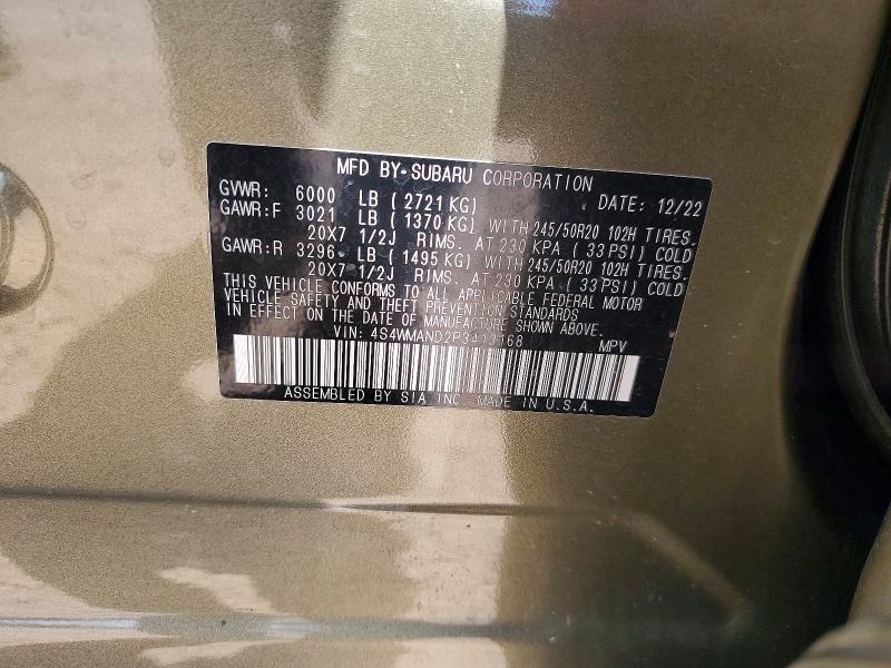 Продаж на аукціоні авто 2023 Subaru Ascent, vin: 4S4WMAND2P3413168, номер лоту: 62463236