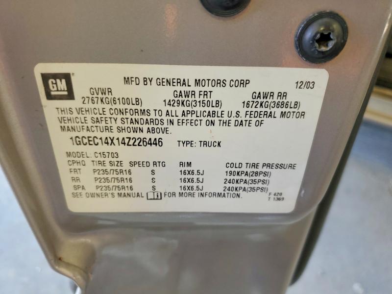 2004 Chevrolet Silverado მანქანა იყიდება აუქციონზე, vin: 1GCEC14X14Z226446, აუქციონის ნომერი: 61988476