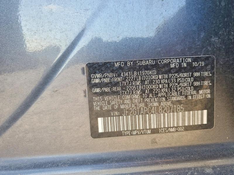 2020 Subaru Crosstrek მანქანა იყიდება აუქციონზე, vin: JF2GTAPC4L8207185, აუქციონის ნომერი: 59077396