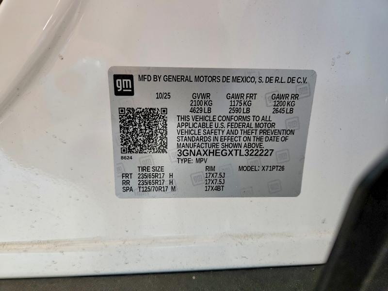 Aukcja sprzedaży 2026 Chevrolet Equinox, vin: 3GNAXHEGXTL322227, numer aukcji: 61779146