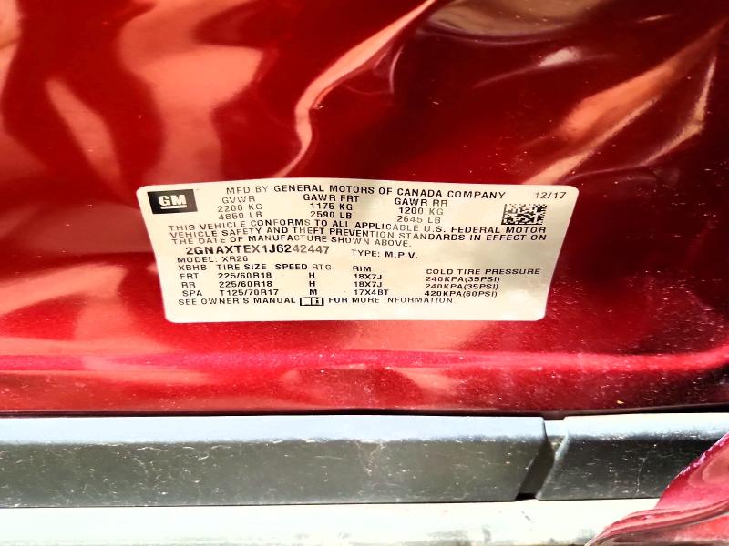 Продаж на аукціоні авто 2018 Chevrolet Equinox, vin: 2GNAXTEX1J6242447, номер лоту: 61347786