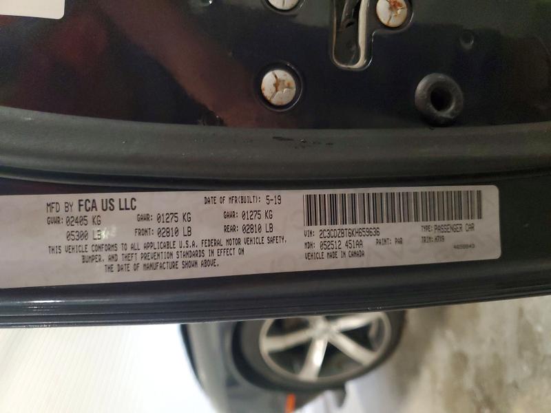 2019 Dodge Challenger მანქანა იყიდება აუქციონზე, vin: 2C3CDZBT6KH659636, აუქციონის ნომერი: 59629026