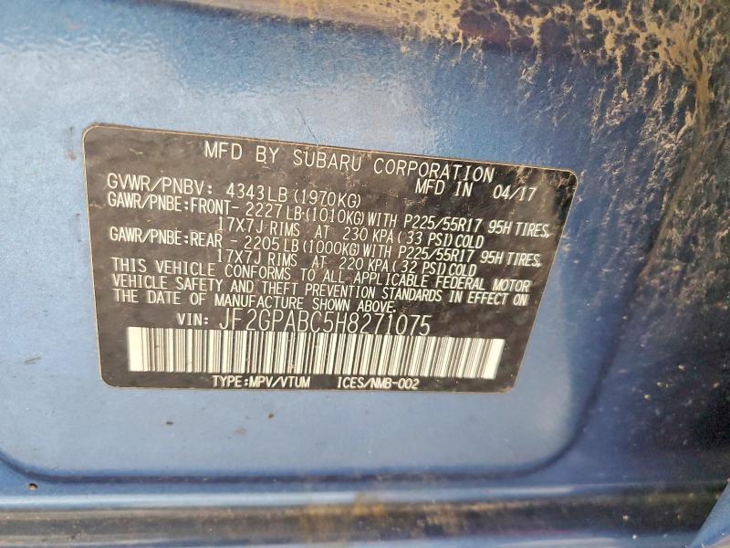 Aukcja sprzedaży 2017 Subaru Crosstrek, vin: JF2GPABC5H8271075, numer aukcji: 61127656