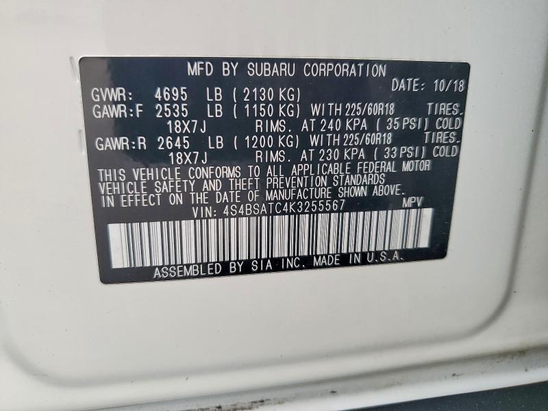 Продажа на аукционе авто 2019 Subaru Outback, vin: 4S4BSATC4K3255567, номер лота: 60070956