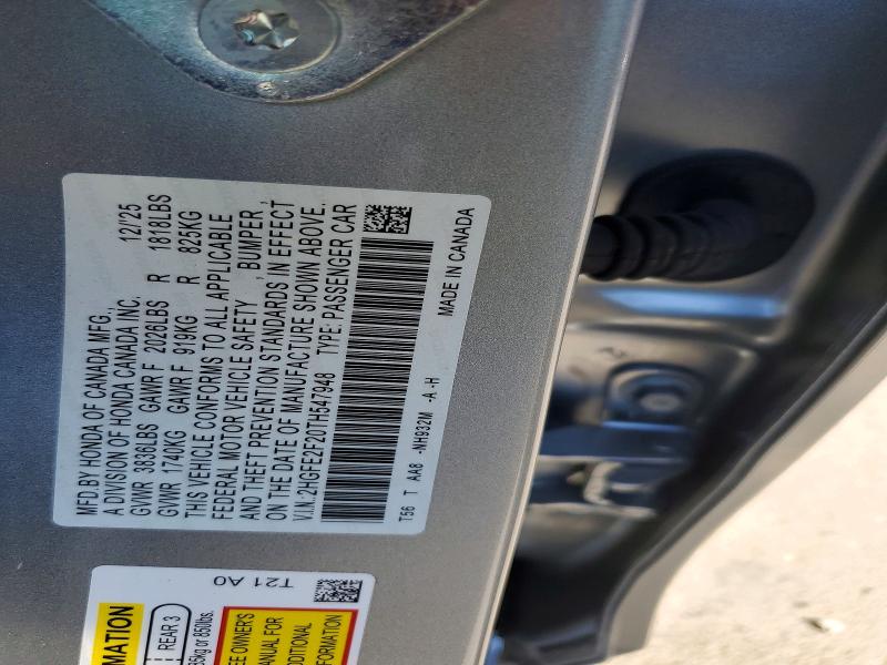 61189896 :رقم المزاد ، 2HGFE2F20TH547948 vin ، 2026 Honda Civic مزاد بيع