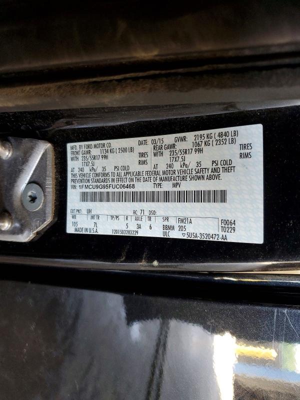 2015 Ford Escape მანქანა იყიდება აუქციონზე, vin: 1FMCU9G95FUC06468, აუქციონის ნომერი: 60212776