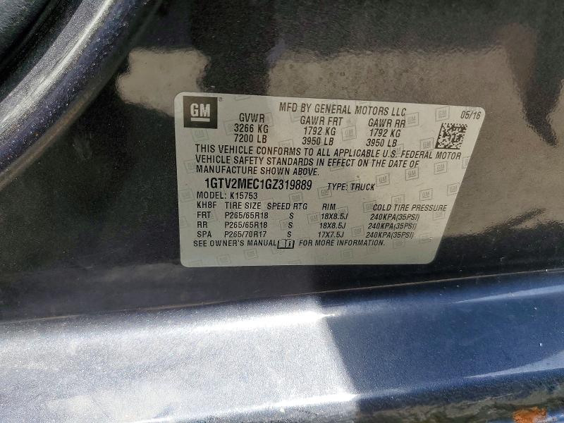 62095106 :رقم المزاد ، 1GTV2MEC1GZ319889 vin ، 2016 Gmc Sierra مزاد بيع