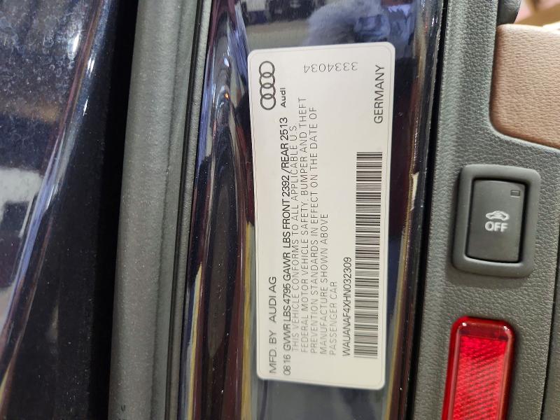 61884776 :رقم المزاد ، WAUANAF4XHN032309 vin ، 2017 Audi A4 مزاد بيع