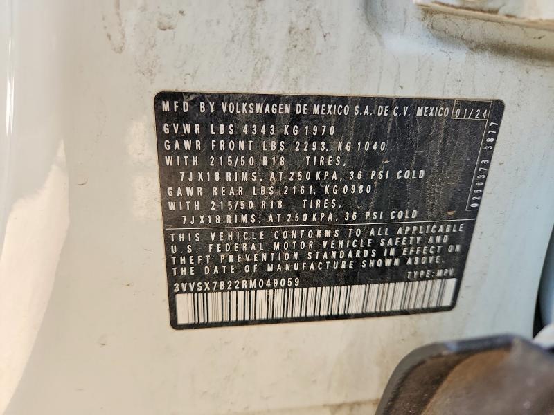 2024 Volkswagen Taos მანქანა იყიდება აუქციონზე, vin: 3VVSX7B22RM049059, აუქციონის ნომერი: 59587466