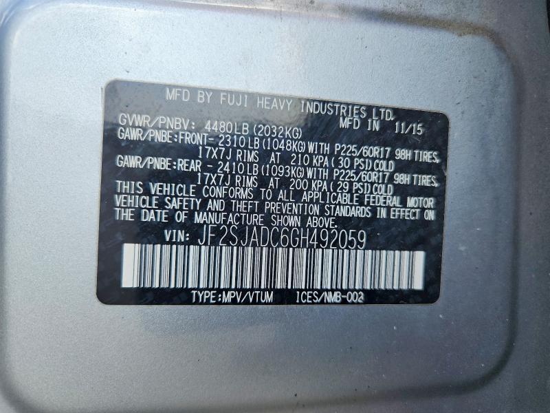 63502346 :رقم المزاد ، JF2SJADC6GH492059 vin ، 2016 Subaru Forester مزاد بيع