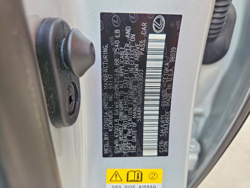 Aukcja sprzedaży 2017 Lexus Es, vin: 58ABK1GGXHU053003, numer aukcji: 61430926