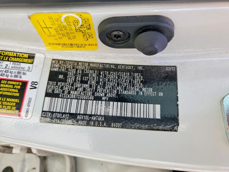 61090646 :رقم المزاد ، 4T3ZA3BB7CU060586 vin ، 2012 Toyota Venza مزاد بيع
