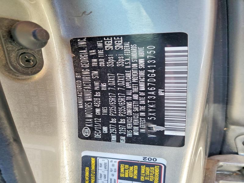 Aukcja sprzedaży 2013 Kia Sorento, vin: 5XYKT3A67DG413750, numer aukcji: 63400086