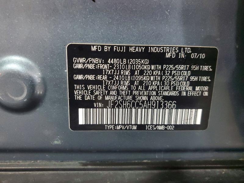 Продаж на аукціоні авто 2010 Subaru Forester, vin: JF2SH6CC5AH913366, номер лоту: 85457885
