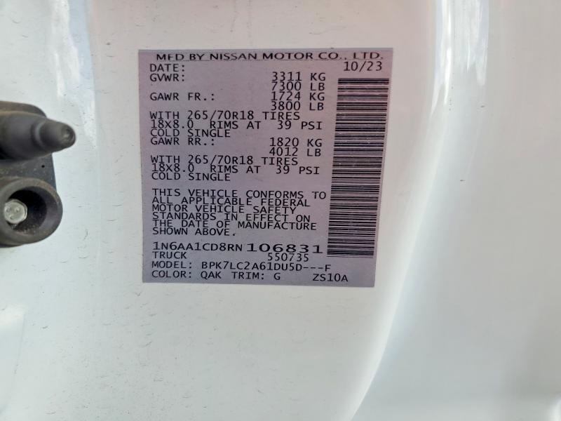Продажа на аукционе авто 2024 Nissan Titan, vin: 1N6AA1CD8RN106831, номер лота: 59087306