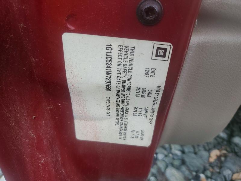 Aukcja sprzedaży 1998 Chevrolet Cavalier, vin: 1G1JC5241W7207658, numer aukcji: 62386236