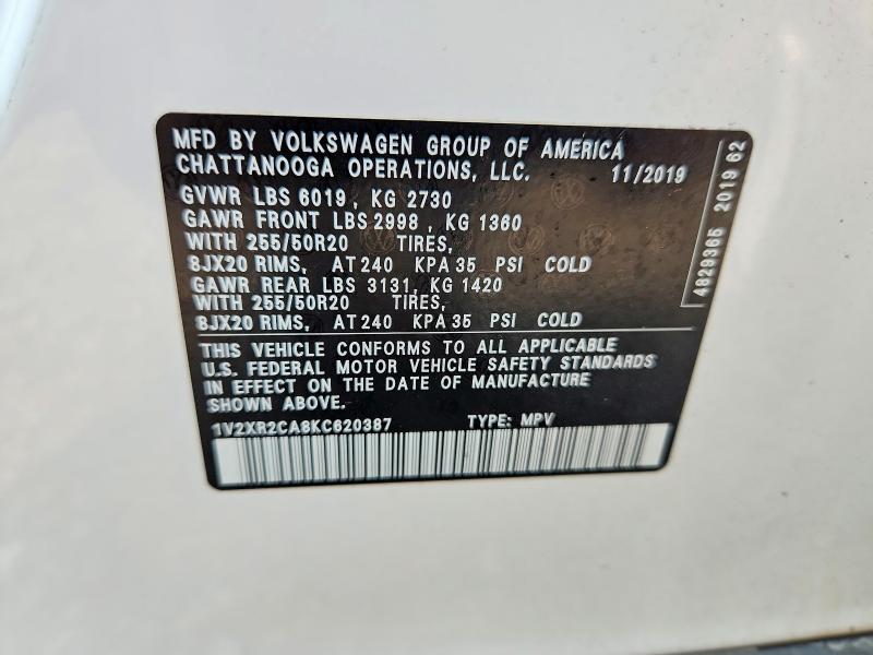 2019 Volkswagen Atlas მანქანა იყიდება აუქციონზე, vin: 1V2XR2CA8KC620387, აუქციონის ნომერი: 61978266