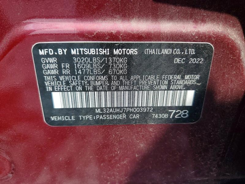 Aukcja sprzedaży 2023 Mitsubishi Mirage, vin: ML32AUHJ7PH003972, numer aukcji: 60119436