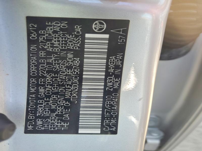 60985756 :رقم المزاد ، JTDKN3DUXC1567484 vin ، 2012 Toyota Prius مزاد بيع
