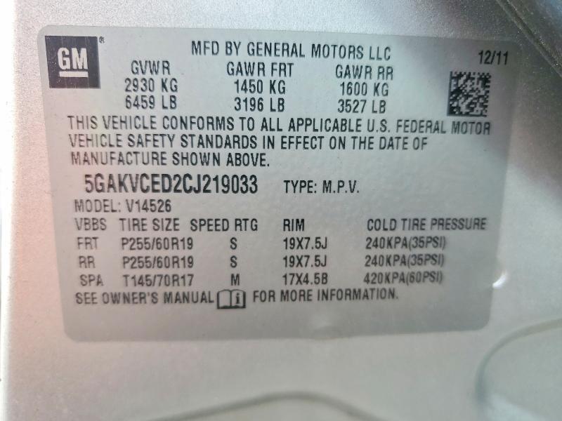 Продаж на аукціоні авто 2012 Buick Enclave, vin: 5GAKVCED2CJ219033, номер лоту: 62004436