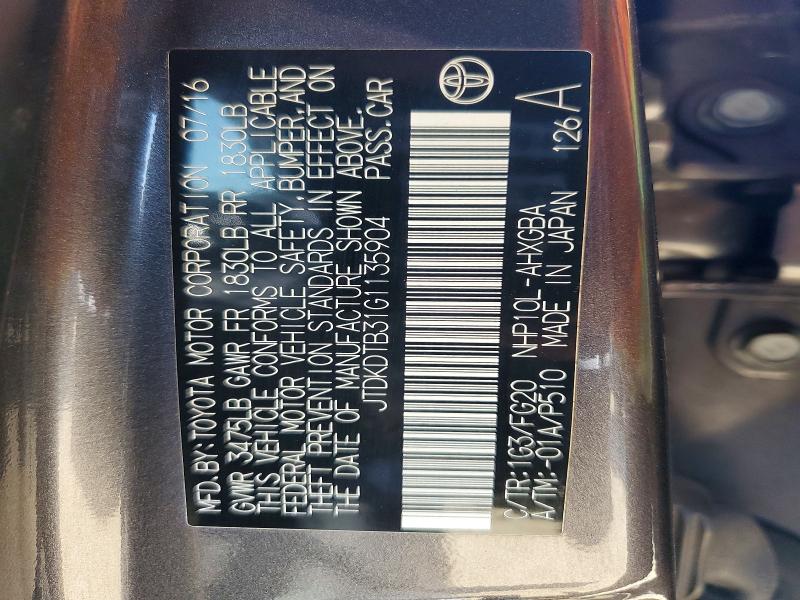 Aukcja sprzedaży 2016 Toyota Prius C, vin: JTDKDTB31G1135904, numer aukcji: 61167376