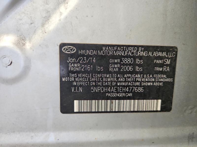 2014 Hyundai Elantra მანქანა იყიდება აუქციონზე, vin: 5NPDH4AE1EH477686, აუქციონის ნომერი: 85456405