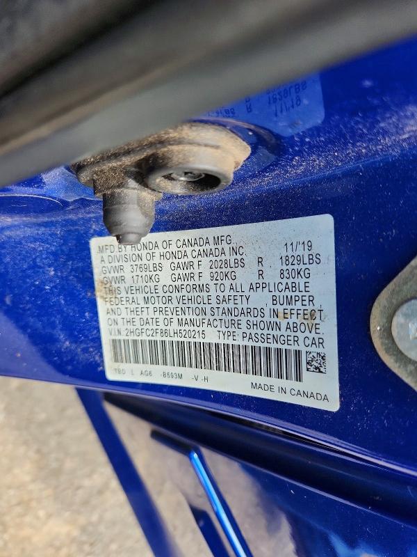 Продажа на аукционе авто 2020 Honda Civic, vin: 2HGFC2F86LH520215, номер лота: 60743546