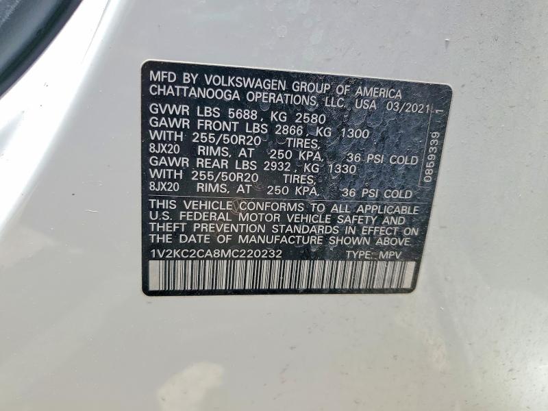 2021 Volkswagen Atlas Cross Sport მანქანა იყიდება აუქციონზე, vin: 1V2KC2CA8MC220232, აუქციონის ნომერი: 61379776