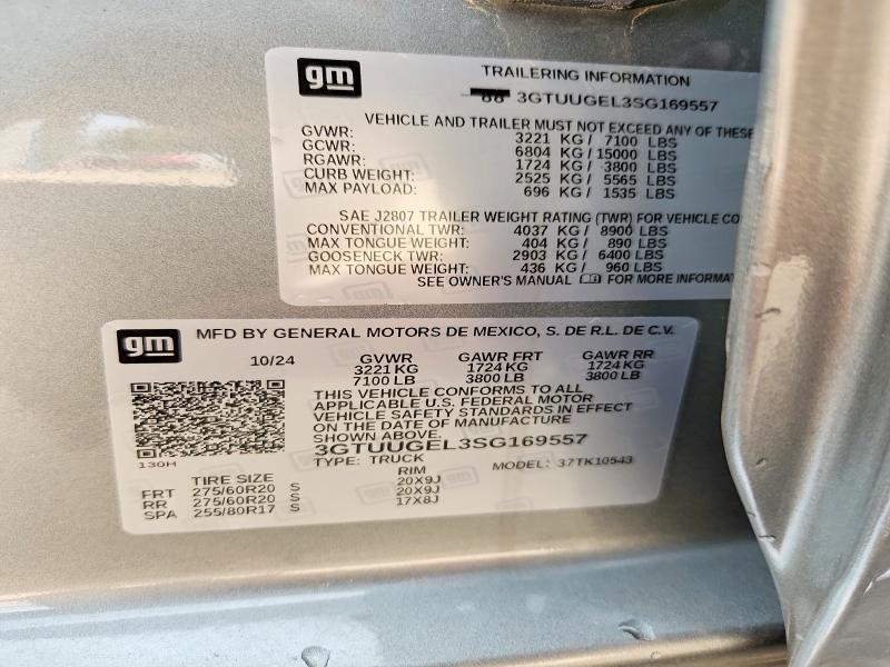 Продаж на аукціоні авто 2025 Gmc Sierra, vin: 3GTUUGEL3SG169557, номер лоту: 61983726