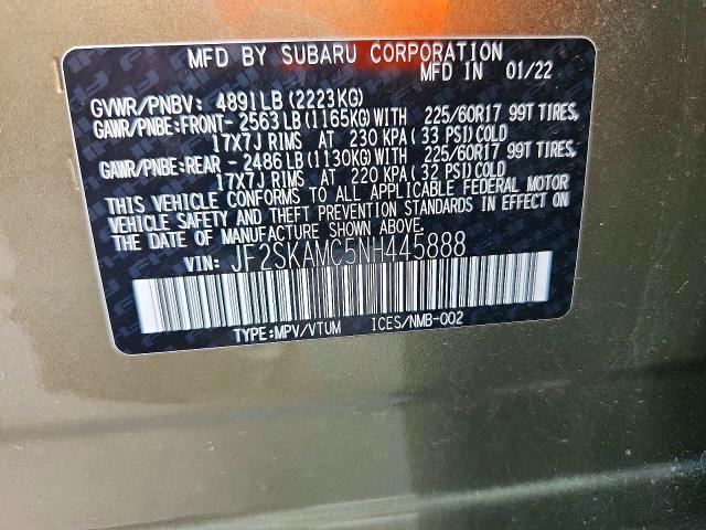 Продажа на аукционе авто 2022 Subaru Forester, vin: JF2SKAMC5NH445888, номер лота: 62078036