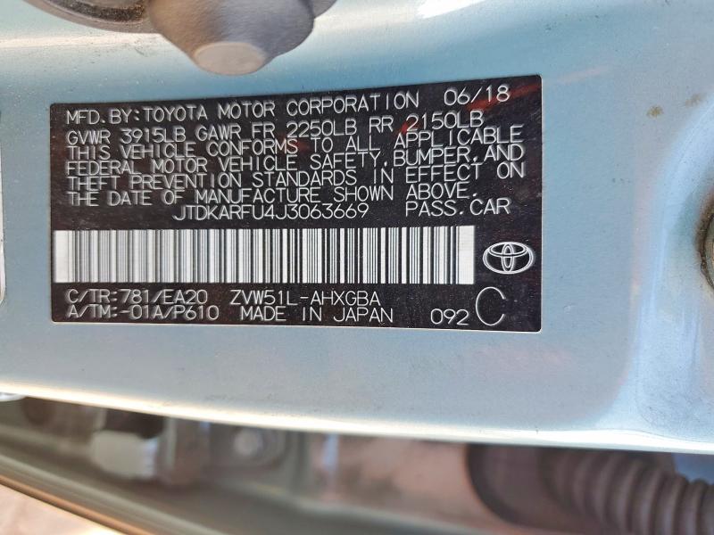 Aukcja sprzedaży 2018 Toyota Prius, vin: JTDKARFU4J3063669, numer aukcji: 61146556