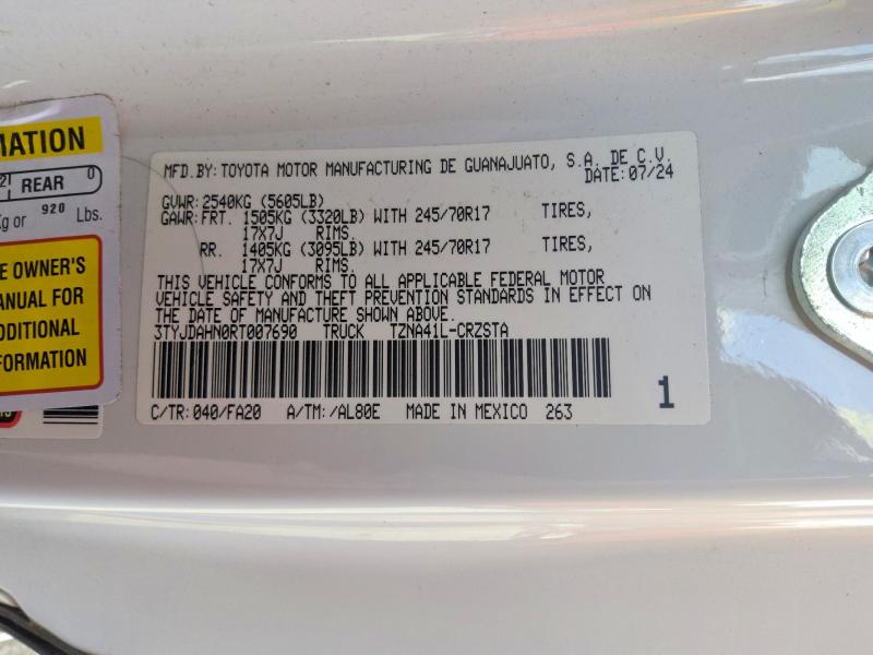 Aukcja sprzedaży 2024 Toyota Tacoma, vin: 3TYJDAHN0RT007690, numer aukcji: 61105556