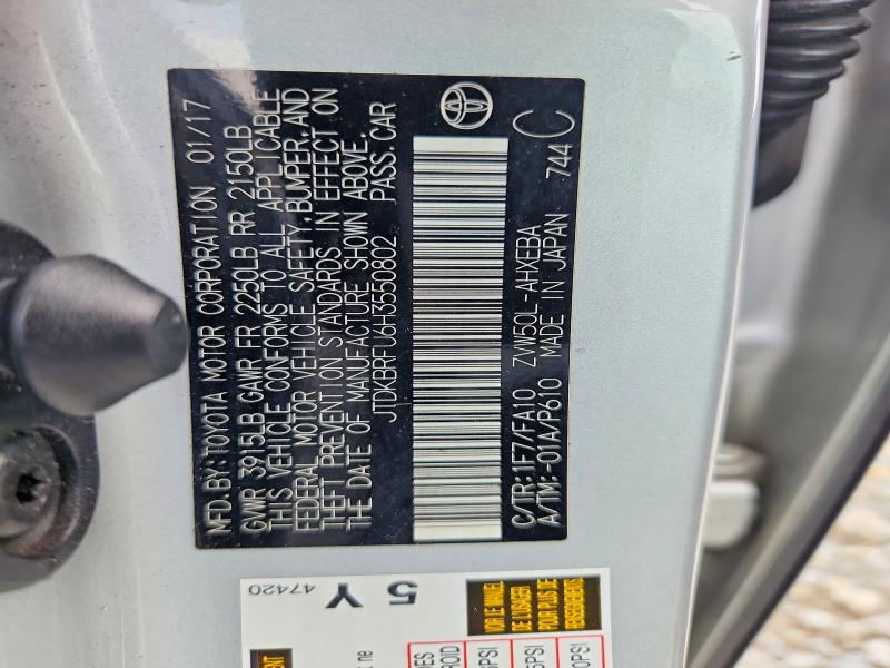 2017 Toyota Prius მანქანა იყიდება აუქციონზე, vin: JTDKBRFU6H3550802, აუქციონის ნომერი: 62686496
