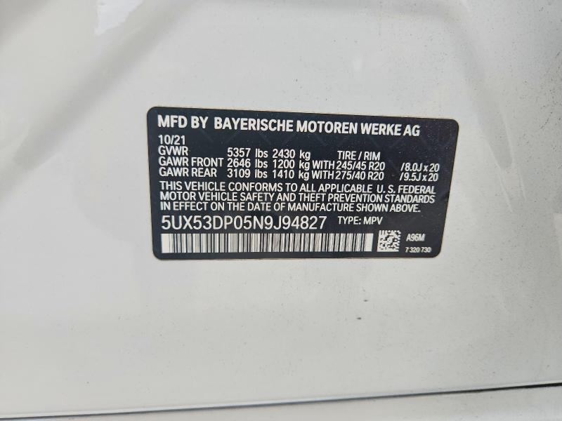 2022 Bmw X3 მანქანა იყიდება აუქციონზე, vin: 5UX53DP05N9J94827, აუქციონის ნომერი: 60172846