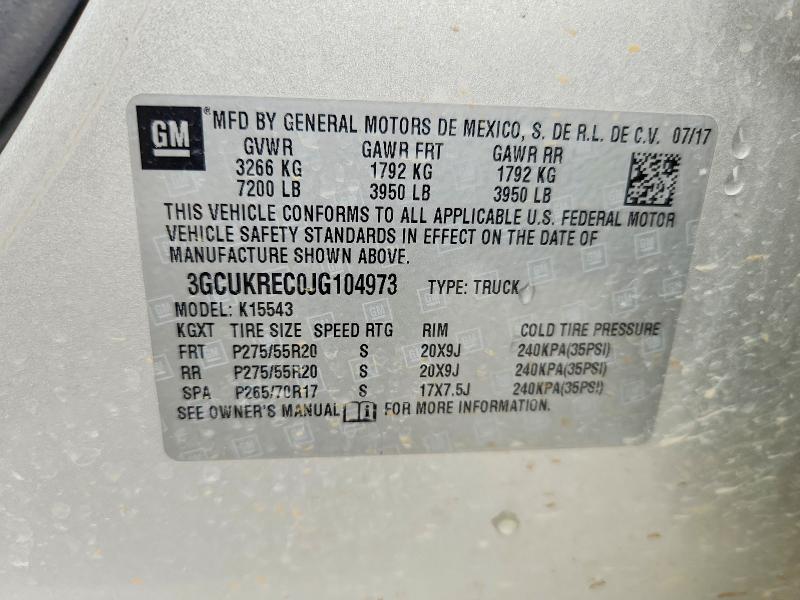 Aukcja sprzedaży 2018 Chevrolet Silverado, vin: 3GCUKREC0JG104973, numer aukcji: 61248196
