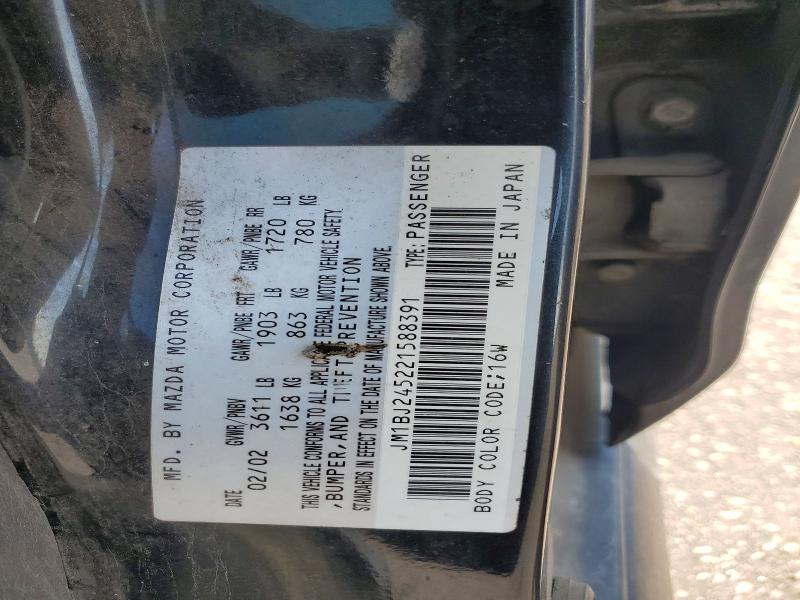Aukcja sprzedaży 2002 Mazda Protege, vin: JM1BJ245221588391, numer aukcji: 61306926