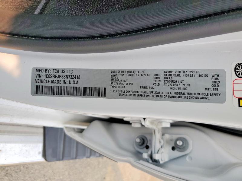Продаж на аукціоні авто 2025 Ram 1500, vin: 1C6SRFJP8SN732418, номер лоту: 60387976