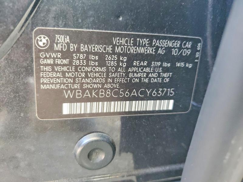 Продаж на аукціоні авто 2010 Bmw 750, vin: WBAKB8C56ACY63715, номер лоту: 59860936
