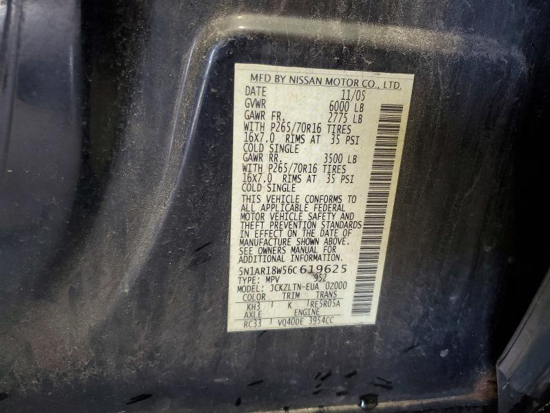 Auction sale of the 2006 Nissan Pathfinder, vin: 5N1AR18W56C619625, lot number: 62306246