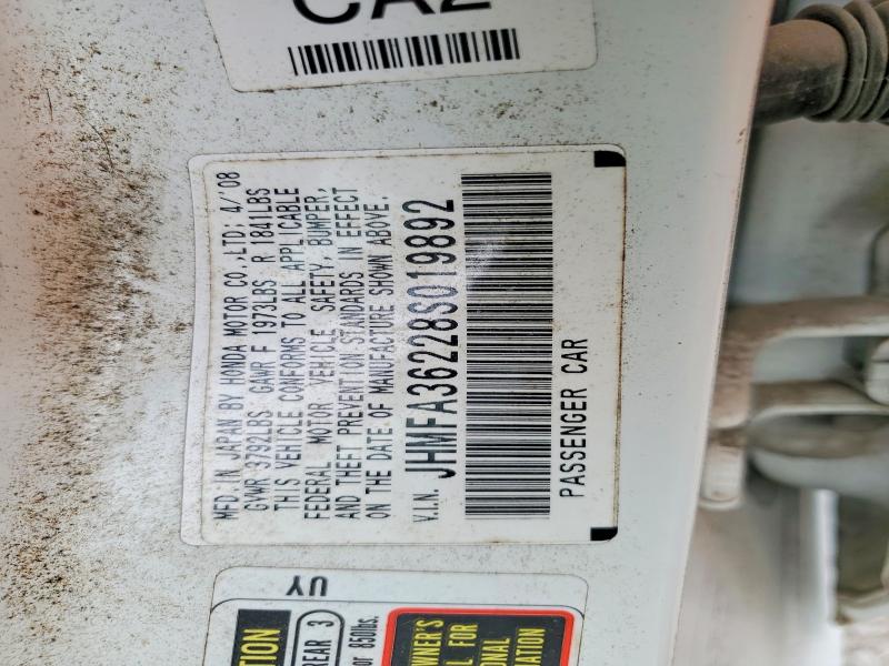 62760056 :رقم المزاد ، JHMFA36228S019892 vin ، 2008 Honda Civic مزاد بيع