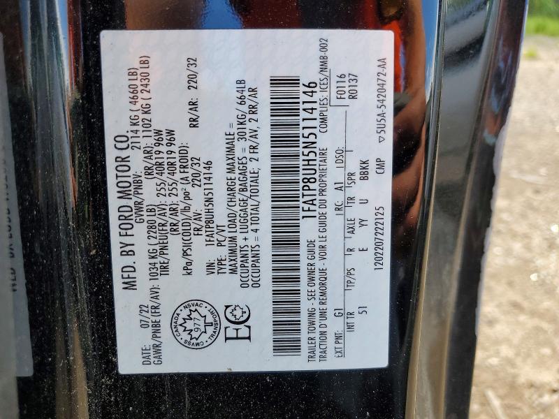 58281826 :رقم المزاد ، 1FATP8UH5N5114146 vin ، 2022 Ford Mustang مزاد بيع