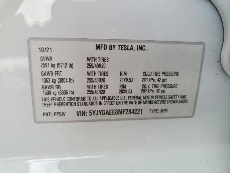 Auction sale of the 2021 Tesla Model Y, vin: 5YJYGAEE8MF284221, lot number: 63318256