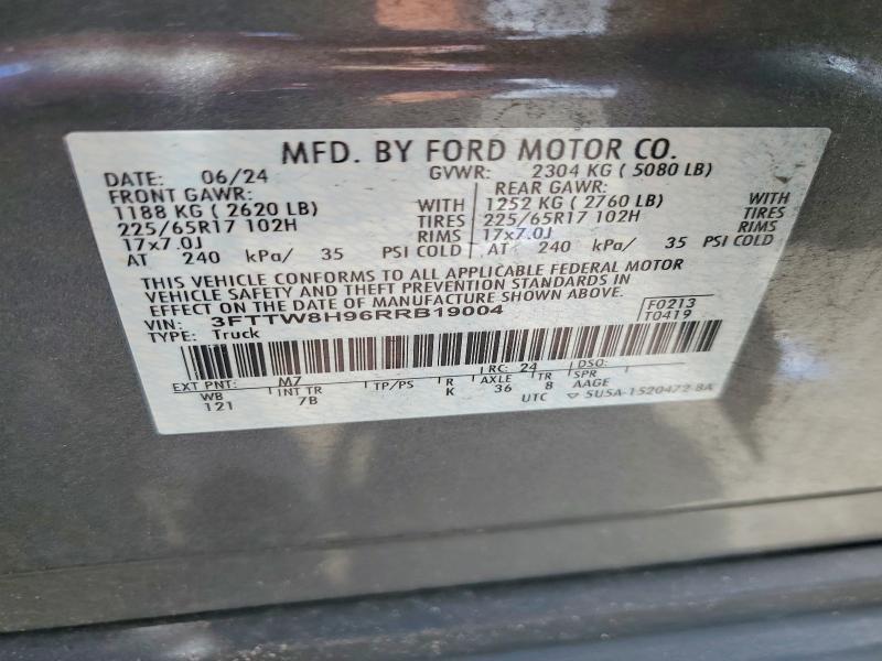 2024 Ford Maverick მანქანა იყიდება აუქციონზე, vin: 3FTTW8H96RRB19004, აუქციონის ნომერი: 59289646