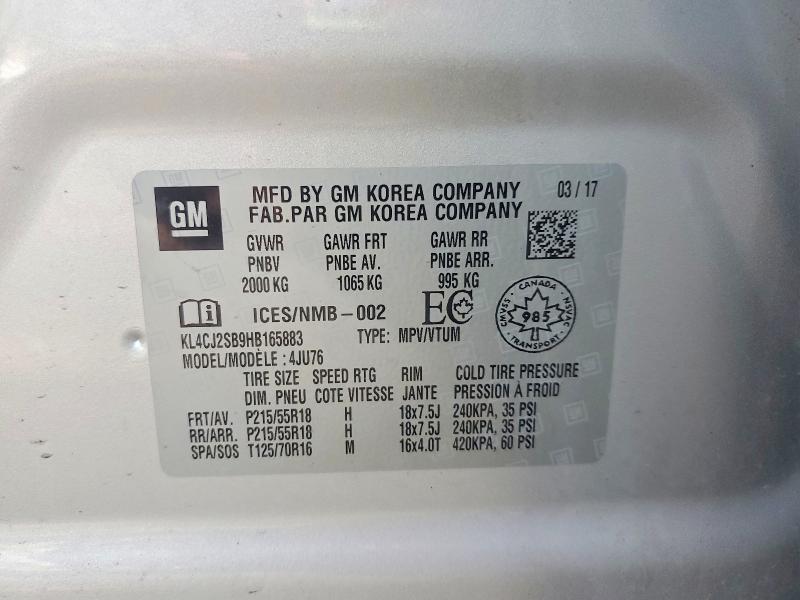 61709706 :رقم المزاد ، KL4CJ2SB9HB165883 vin ، 2017 Buick Encore مزاد بيع